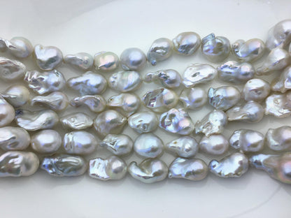 15.5'' AAA- 13-16mm Natural White flame ball pearl,FL15-3A-7-34