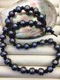 12mm big deep blue Pearl and leather necklace,Genuine Freshwater Pearl Necklace,white pearl necklace,wholesale,Le4-078