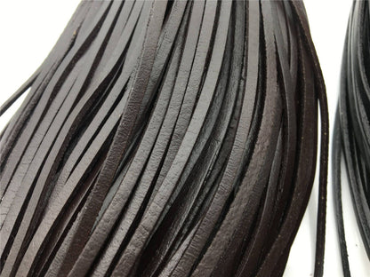 3-4mmx2mm Flat Black/coffer Color Leather Cord,Select Length,Wholesale Jewelry Supplies,Distressed Matte Finish,LC3-203