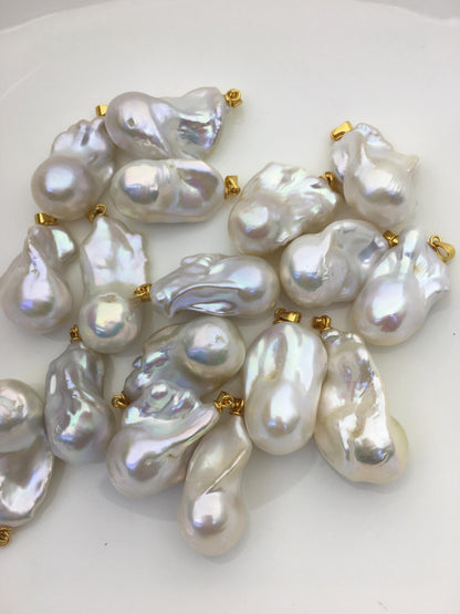 2pcs AA+ 14-18mm Big White baroque pearl pendant necklace,925 silver gold-plated pendant,NC1-041-12