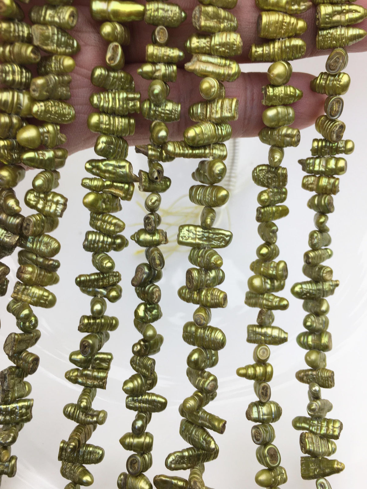 AA 4-6mm green Biwa Pearl Necklace,Genuine Fresh Water Pearl,Wedding Necklace,Mothers Day,ZS-80-10-52