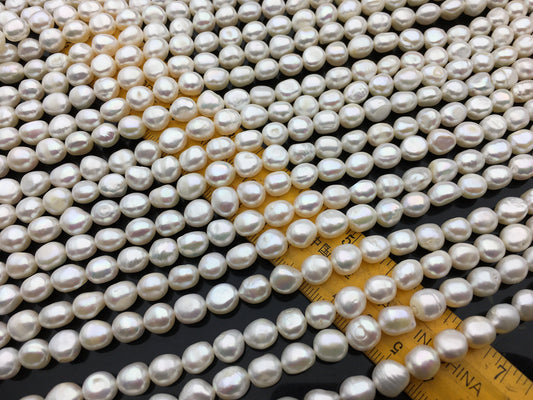 AA 7.3-8.3mm white nugget freshwater pearls,white cultured freshwater nugget pearl bead string,LM8-2A-6