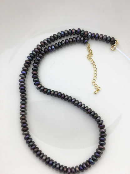 17+2'' AAA 6-7mm black button round freshwater Pearl necklace,genuine freshwater Pearl necklace,Natural Pearl Necklace,NPN1-T8