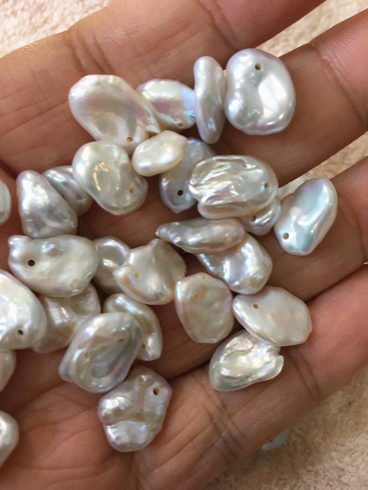 30pcs AAA 9-11mm white keshi freshwater pearls,side hole,ZS-127-T34