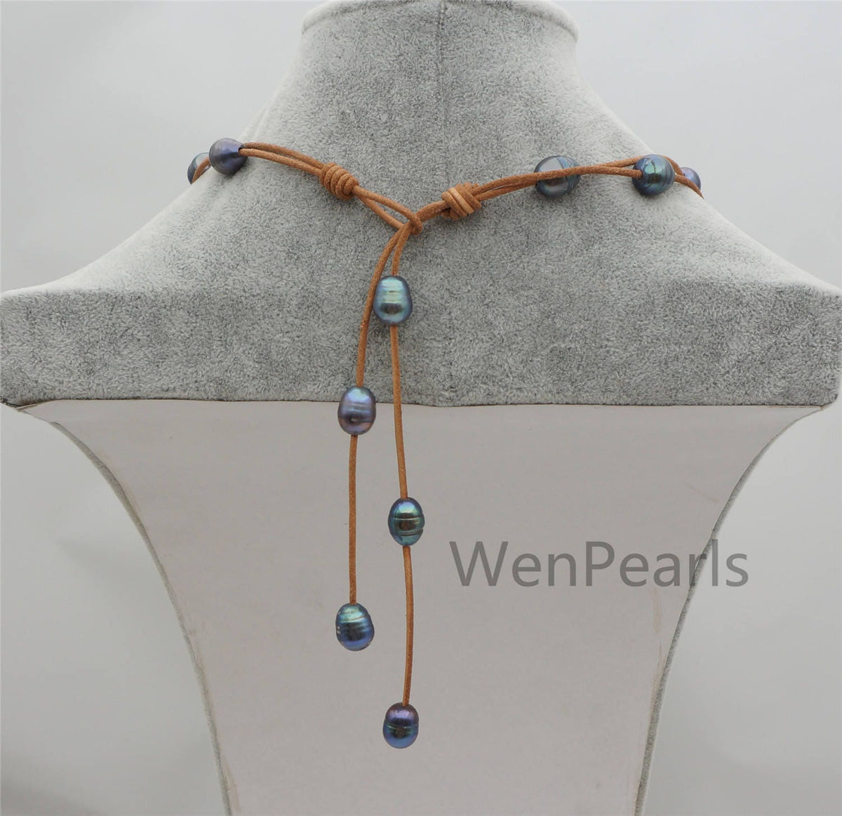 Deep blue rice pearl and leather necklace,Baroque Freshwater Pearl Drop Necklace,drop pearl necklace,wholesale,Le4-112