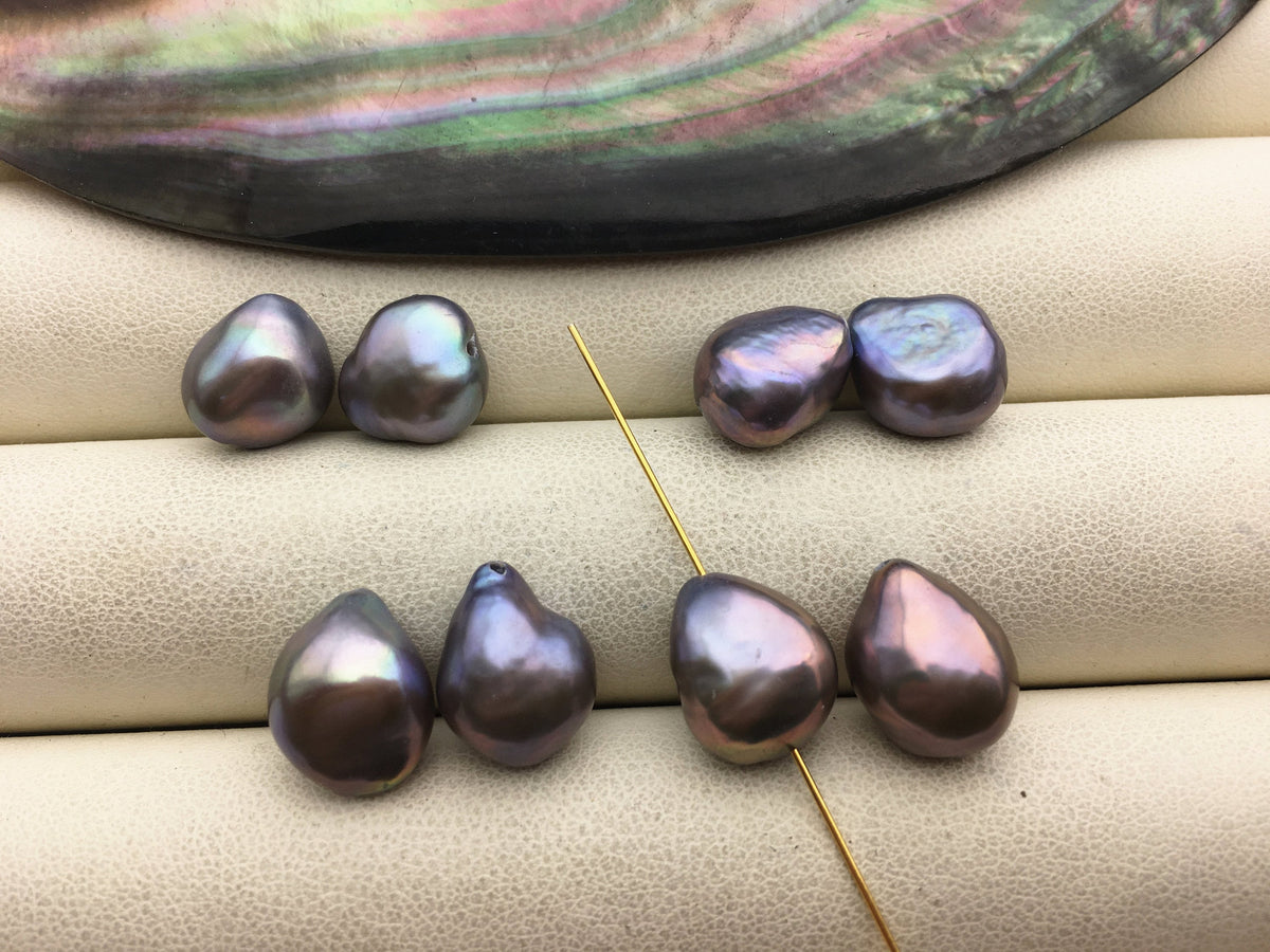 2 pairs AAA 9.3-10.3mm Gray Nugget Freshwater Pearl loose Beads Pairs,0.8mm through hole,ZS-103-37-26