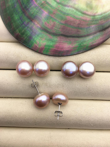 1 pair AAA 11-12mm purple button round Pearl Stud Earrings,freshwater pearl earrings,Wedding,classic pearl studs,SE1-069-23