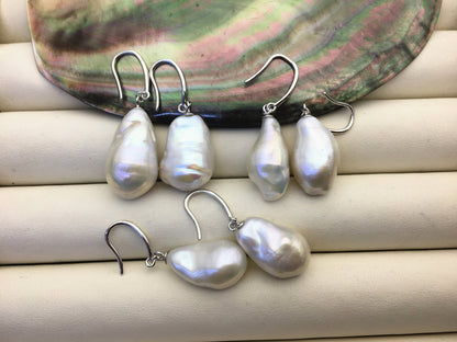 1 pair AA+ 12-13mm White nugget pearl dangle earrings,S925 sterling silver,wedding pearl earrings,SE3-T57