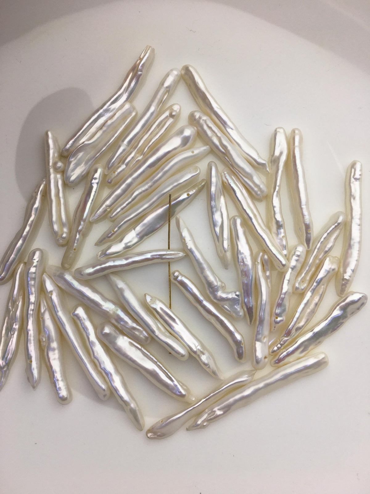 10pcs AAA 4-6x25-40mm Long White Toothpick pearls,0.8mm top side hole,ZS-80-6