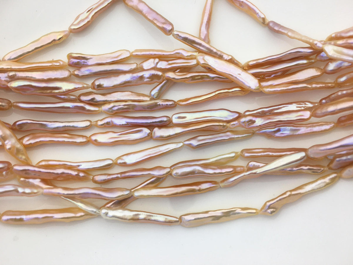 15.5'' AAA 5-8mm natural orange rainbow Toothpick pearls,ZS-80-25-13