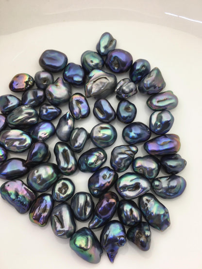 52pcs AA 10-14mm black blue green baroque freshwater pearls, no hole,ZS-T42