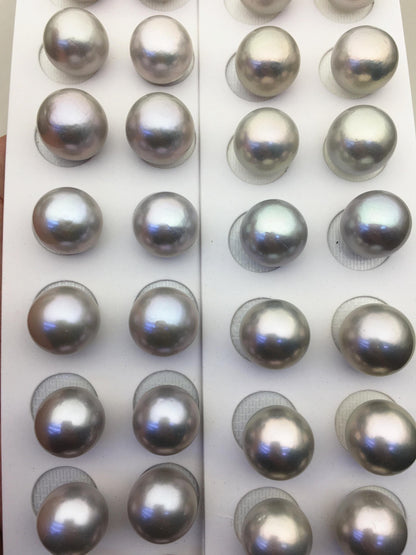 1 pair AAA 14-15mm Gray Round edison freshwater pearl,half hole, RP14-3A-1