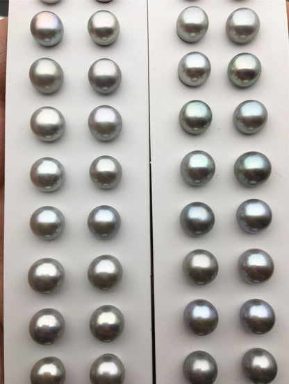 AAA+ 4mm-12mm Gray Pearl Stud Earrings, button round,Select Size,silver grey pearl stud earrings,Sterling Silver,Wedding,SE1-007