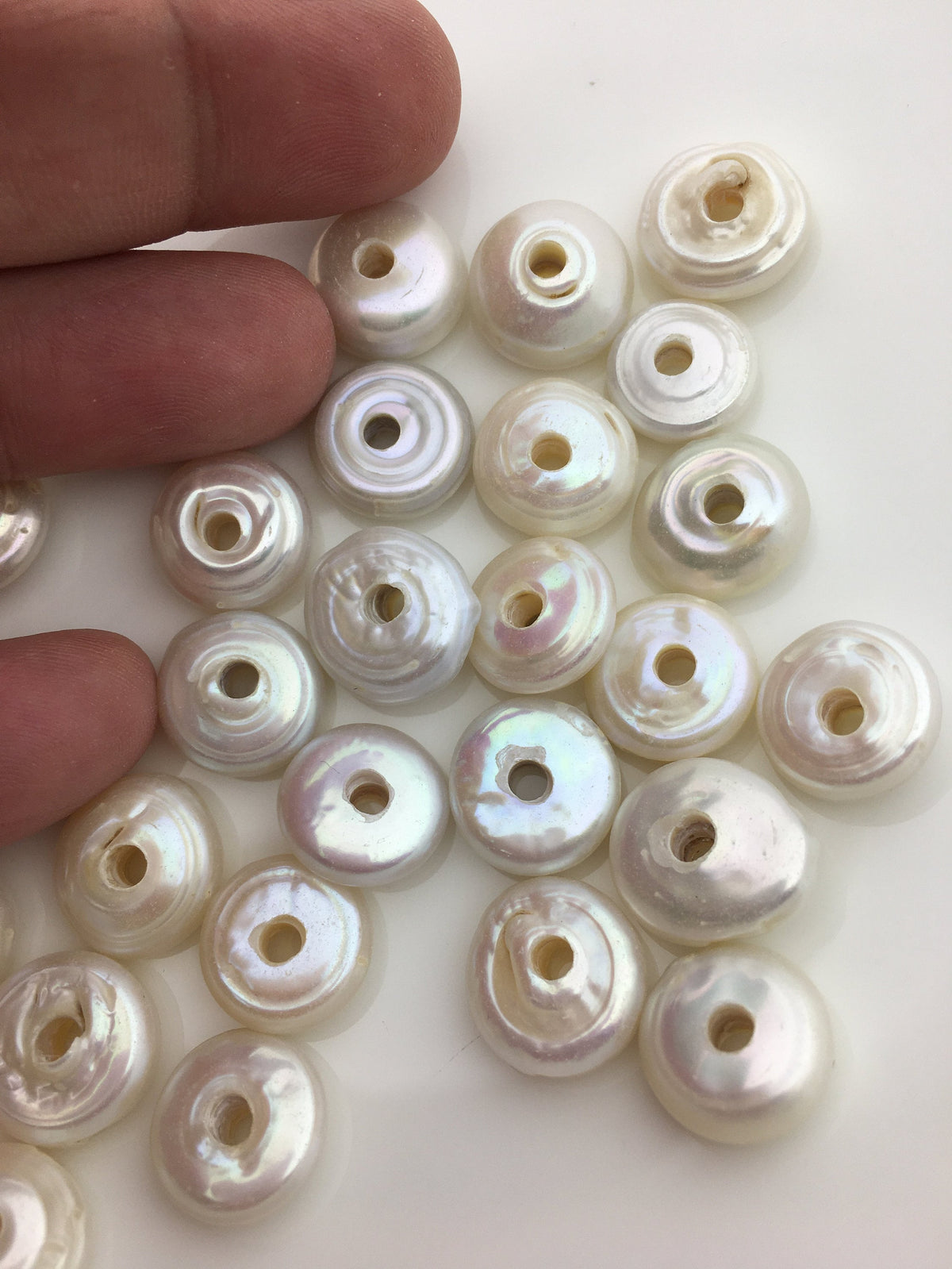 20pcs AA 13-14mm white coin freshwater pearls,3mm large hole,COIN13-T7