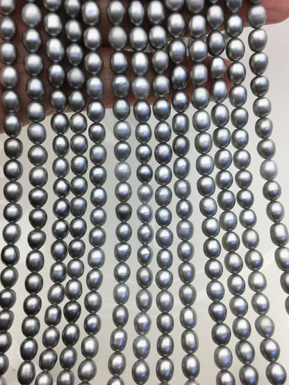 AAA 5.5-6mm gray oval rice freshwater pearls,genuine freshwater beads,Cultured freshwater pearls beads,LR5-3A-57