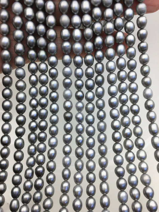 AAA 5.5-6mm gray oval rice freshwater pearls,genuine freshwater beads,Cultured freshwater pearls beads,LR5-3A-57