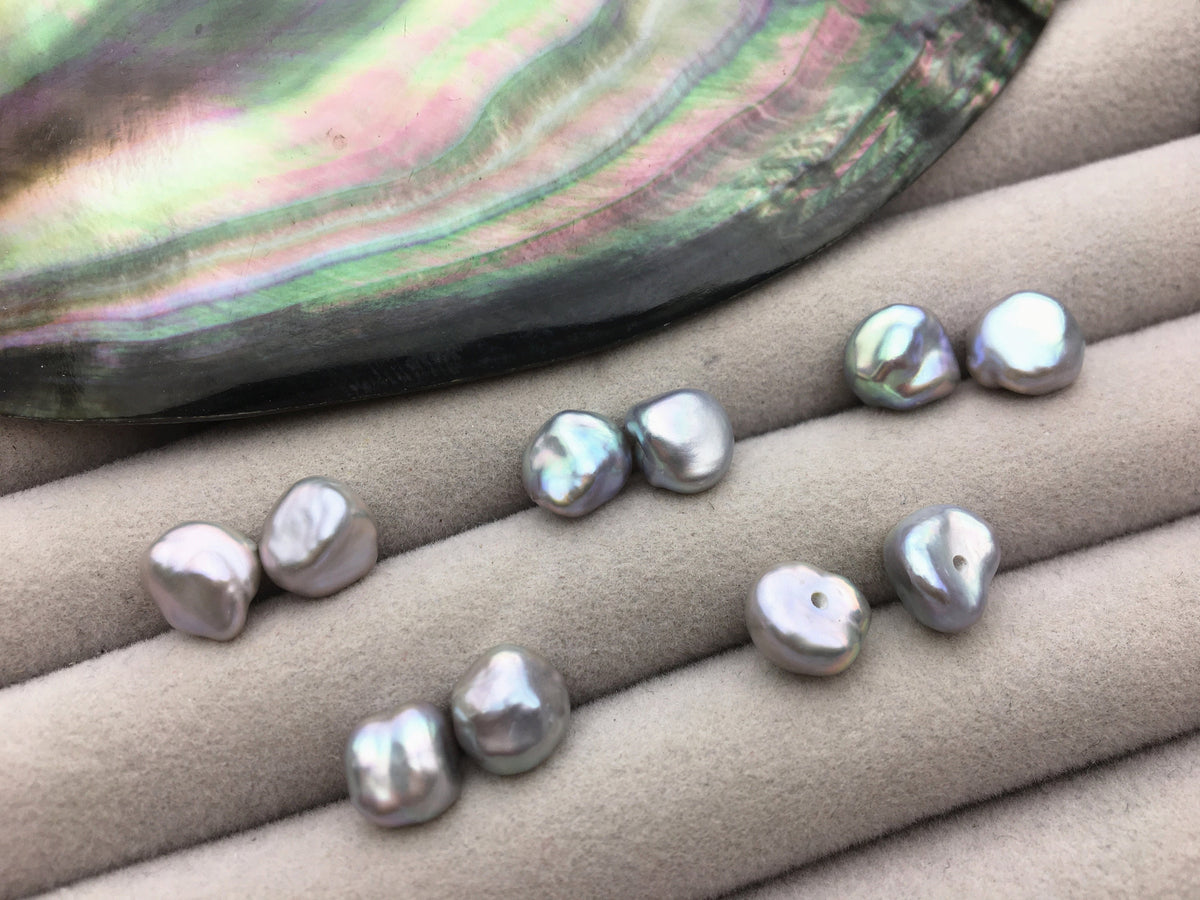 2 pairs AAA 7-8mm Gray keshi pearls Pair,for make stud earrings,baroque pearl,loose pearl beads,very high luster,ZS-127-43