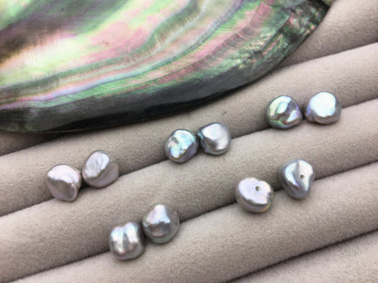 2 pairs AAA 7-8mm Gray keshi pearls Pair,for make stud earrings,baroque pearl,loose pearl beads,very high luster,ZS-127-43