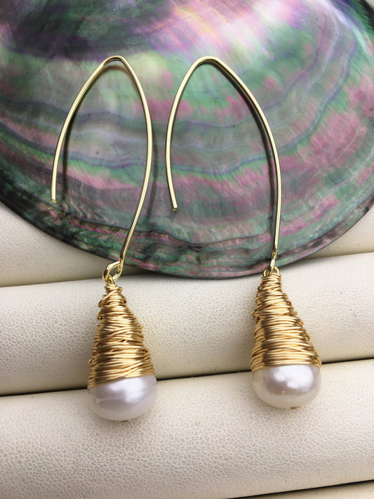 White Freshwater Pearl dangle earrings,earring with white Natural Pearl,SE3-120-15
