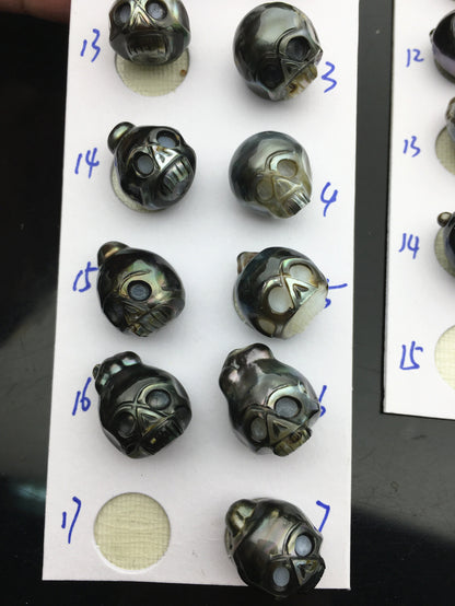 1pc 12-14mm Big Tahitian HandMade Carved Skull Sea Pearl Beads For necklace pendant earrings,Natural Color,Diy pearl,CAC-SKU-015-1