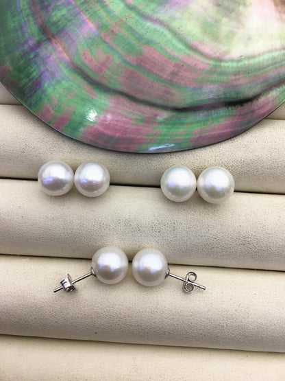 AAA- 9-10mm white round pearl stud earrings,cultured pearl beads,natural pearls,SE3-037