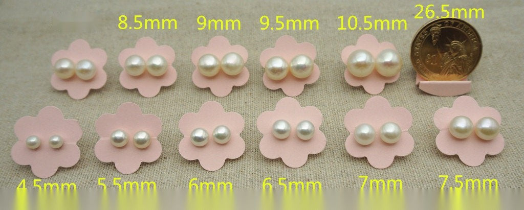 SELECT SIZE-One pair white pink purple pearl stud earrings,button round Pearl studs,Sterling silver,Christmas,Wedding,birthday,SE1-008