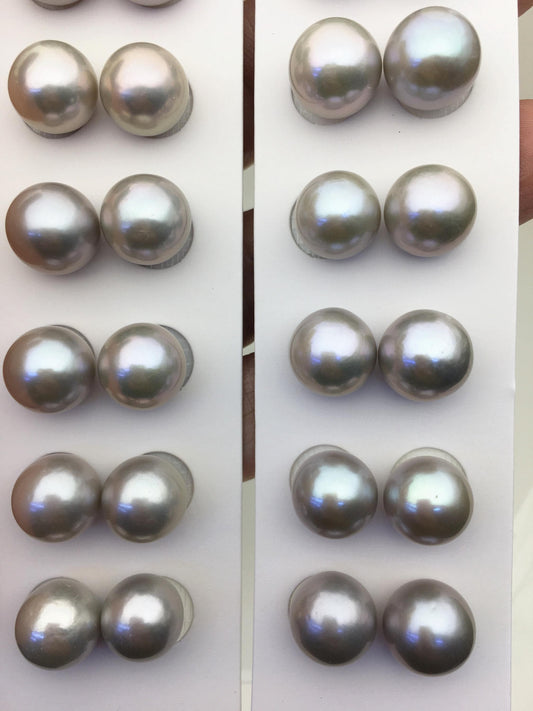 2 pairs AAA 11-12mm gray round freshwater pearl pair,half hole,RP11-3A-7