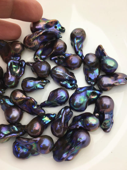 10pcs AA+ 14-20mm big blue black flame ball pearl,2.2mm large hole,FL15-T4-14