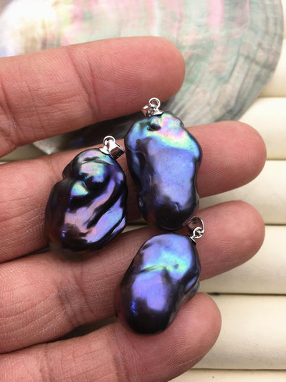 1pc AA+ 15-22mm black rainbow baroque pearl pendant necklace,S925 Sterling silver pendant,NC1-008-2