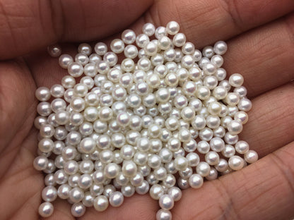 5pcs AAAA 3.5-4mm ROUND seed pearl,tiny pearls,white freshwater round loose pearl wholesale,tiny pearl supply,no hole,half drilled,RP3-4A-2