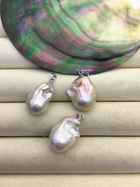 2pcs AAA 12-16mm natural color rainbow baroque pearl pendant necklace, gold plated S925 Sterling silver pendant,NC1-041-21