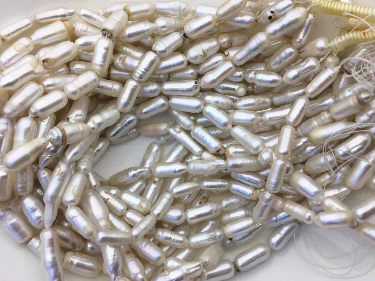 A 7-8x16-20mm White Cylinder Shape Freshwater Pearl,one full strand,wholesale,ZS-103-18-7
