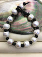 12-13mm white big pearl leather bracelet- Leather Pearls Bracelet - Real leather - Le7-005
