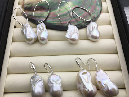 AAA/AA+ 14-18mmx22-28mm flame ball pearl dangle earrings,sterling silver,earring with white baroque Natural Pearl,SE3-069