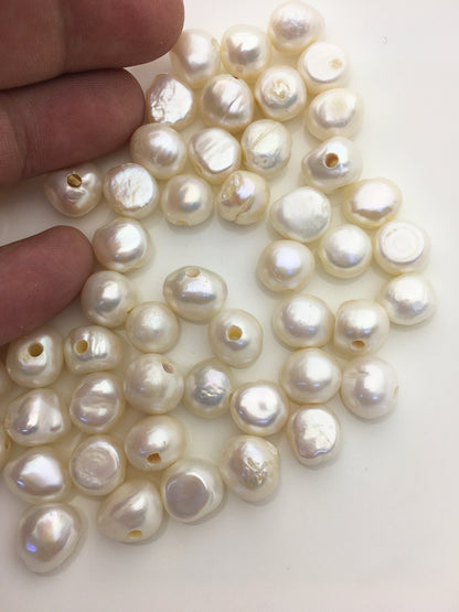 30pcs AA 10-11mm white nugget freshwater pearls,2.2mm large hole,cultured freshwater pearl bead string,LM10-T9