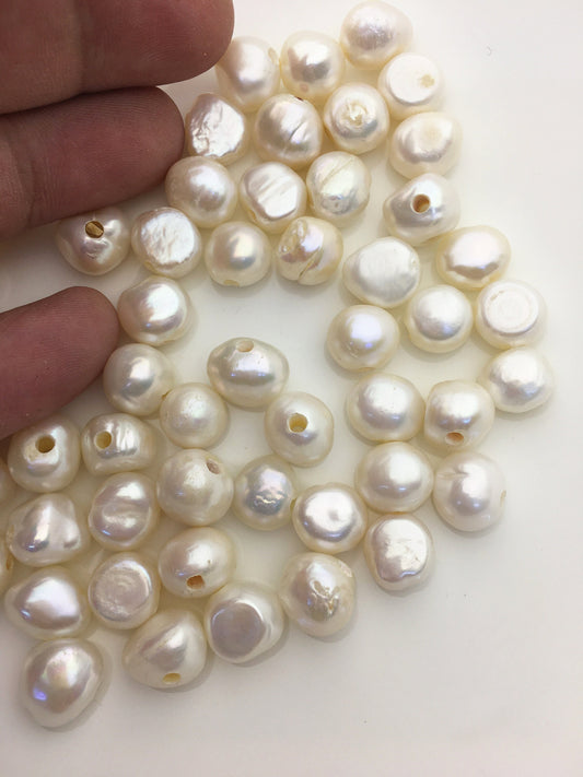 30pcs AA 10-11mm white nugget freshwater pearls,2.2mm large hole,cultured freshwater pearl bead string,LM10-T9