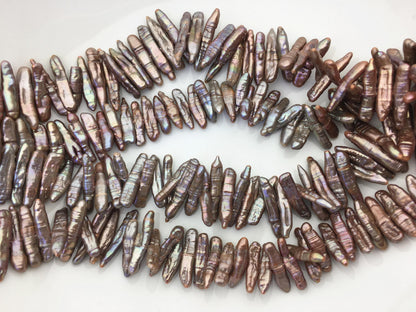 AA 5-6mm brown Biwa Pearl Necklace,Genuine Fresh Water Pearl,Wedding Necklace,Mothers Day,ZS-80-10-3