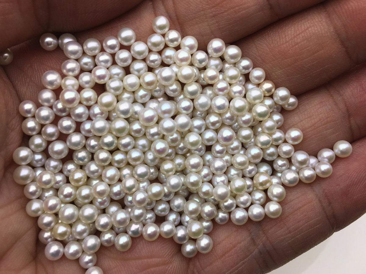10pcs AAA 3.5-4mm white round seed freshwater pearls,half hole,through hole,Birthday, Anniversary for earrings,for pearl ring,RP3-3A-2