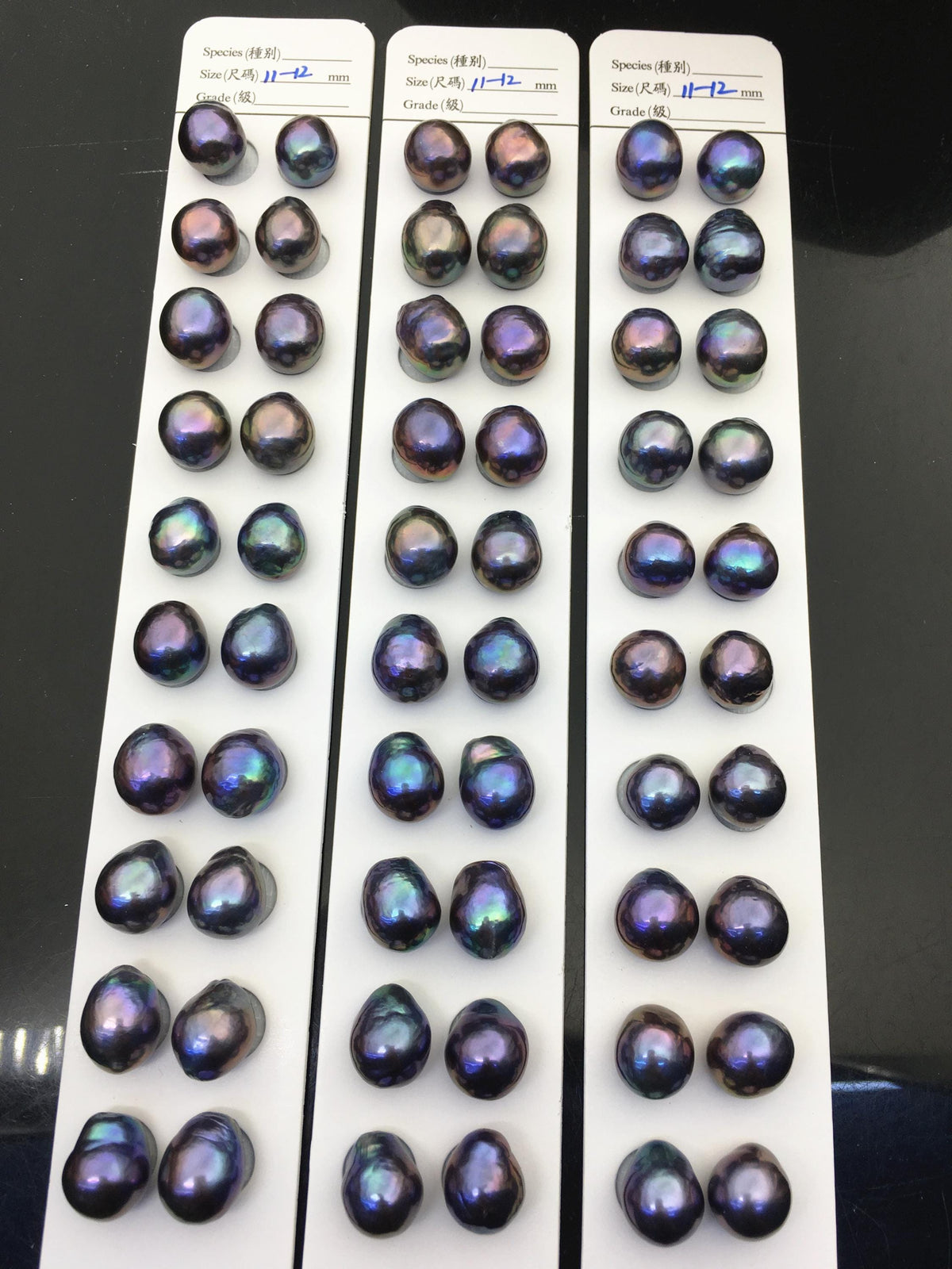 10pairs AAA 11-12mm Black Blue Rainbow baroque drop edison freshwater pearl Pair,top half hole,ED11-3A-2-24