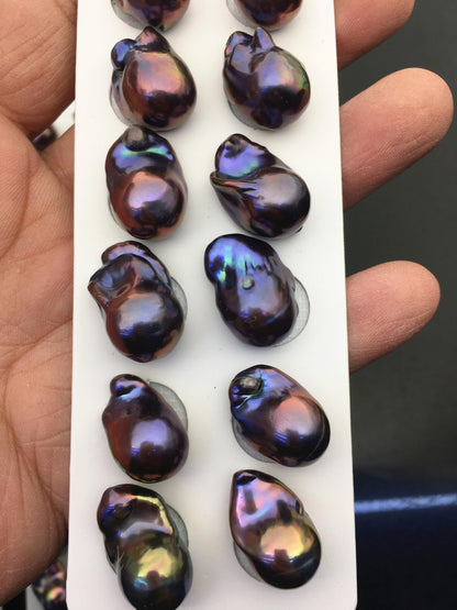 10pairs AAA/AA+ 12-16mm Black Rainbow Flame ball Pearl Pairs,0.9mm top half hole,FL15-3A-8-2