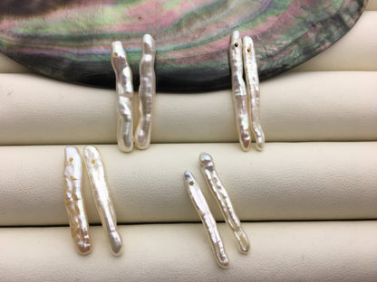 1 pair AA+ 3-5x25-30mm White Toothpick pearls Pair,for make dangle earrings,0.9mm side hole,ZS-127-62-40