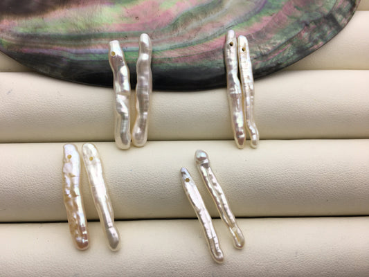 1 pair AA+ 3-5x25-30mm White Toothpick pearls Pair,for make dangle earrings,0.9mm side hole,ZS-127-62-40