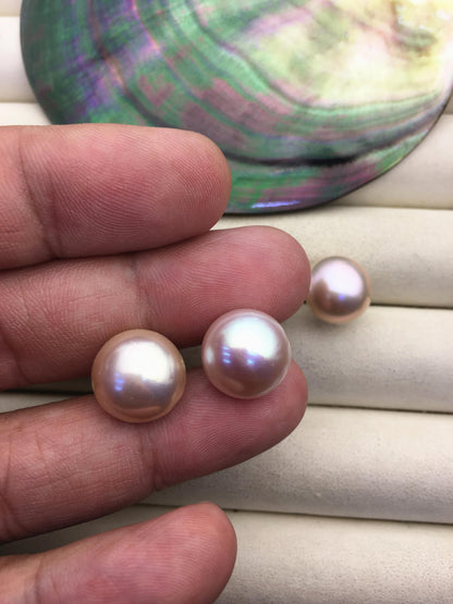 1 pair AAA 13-14mm big purple button round Pearl Stud Earrings,freshwater pearl earrings,Wedding,classic pearl studs,SE1-069-35