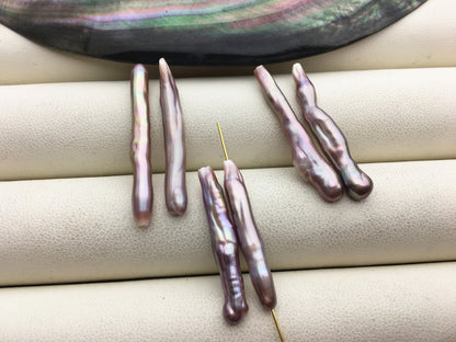 AAA- 4-6x25-32mm Purple Toothpick pearls Pair,for make dangle earrings,0.9mm through hole,ZS-127-62-35