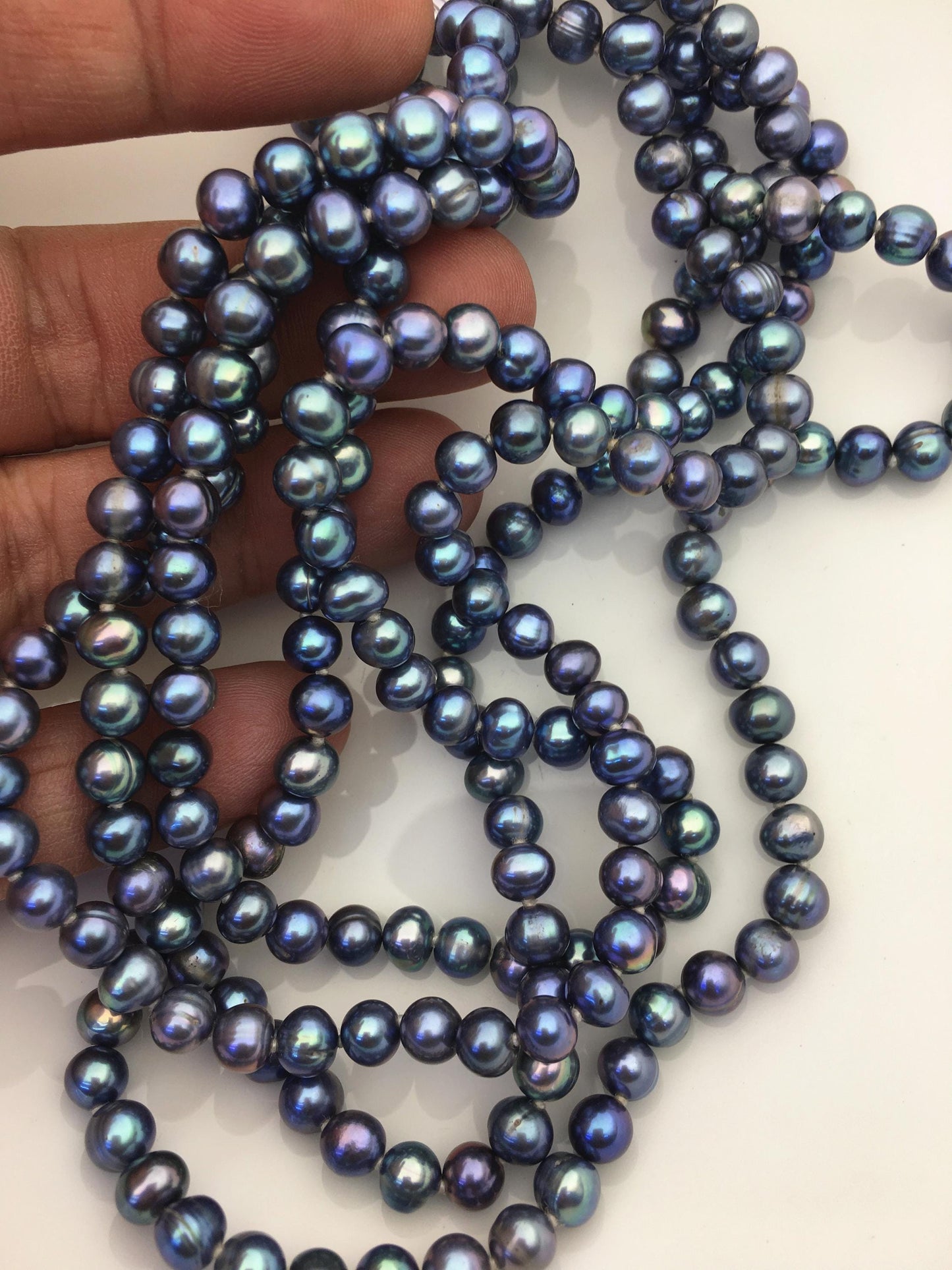 65'' AA+ 6mm near round black blue pearl Necklace,Pearl necklace,NPN1-094