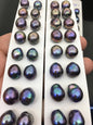 10pairs AAA 11-12mm Black Blue Rainbow baroque drop edison freshwater pearl Pair,top half hole,ED11-3A-2-24