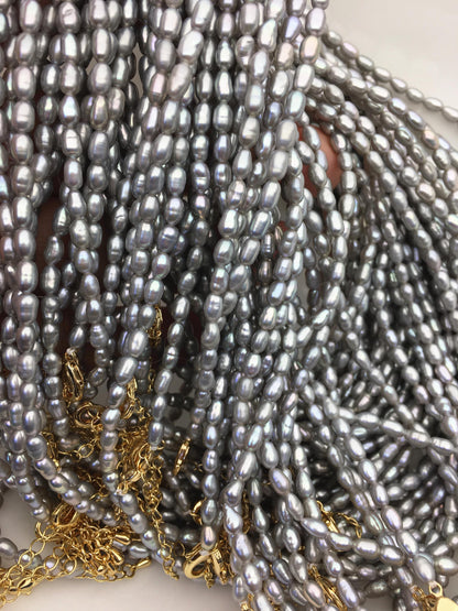 16+2'' AAA 3-4mm tiny gray rice freshwater Pearl necklace,genuine freshwater Pearl necklace,Natural Pearl Necklace,NPN1-T41