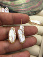 1 pair 9-11mm Thick Pink Biwa keshi pearls Pairs,0.7mm through hole,ZS-127-36-3