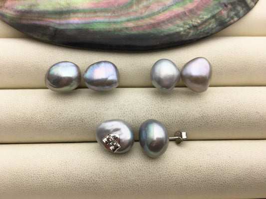 1 pair AAA 11mm gray baroque nugget Pearl Stud Earrings,freshwater pearl earrings,Wedding,classic pearl studs,SE1-069-33
