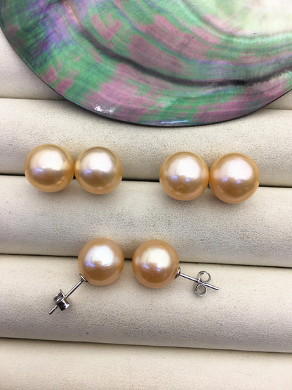 1 pair AAA 11-12mm orange round edison pearl stud earrings,SE3-T9-67